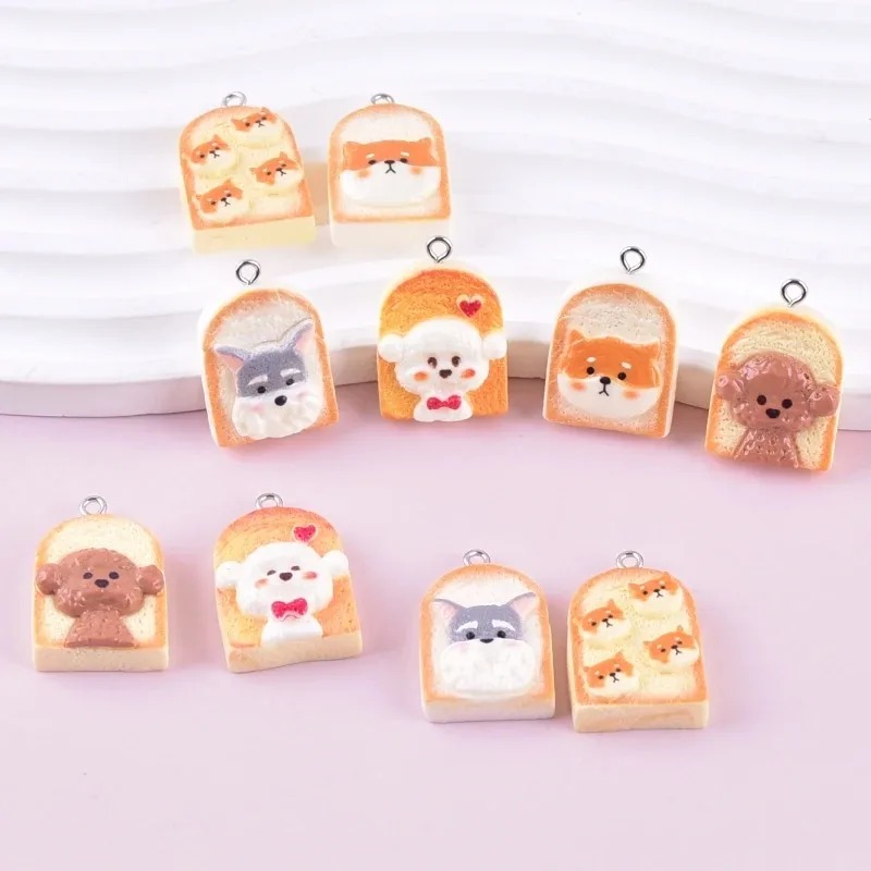 Resin Craft Material - 10Pcs 귀여운 토스트 개 수지 펜던트