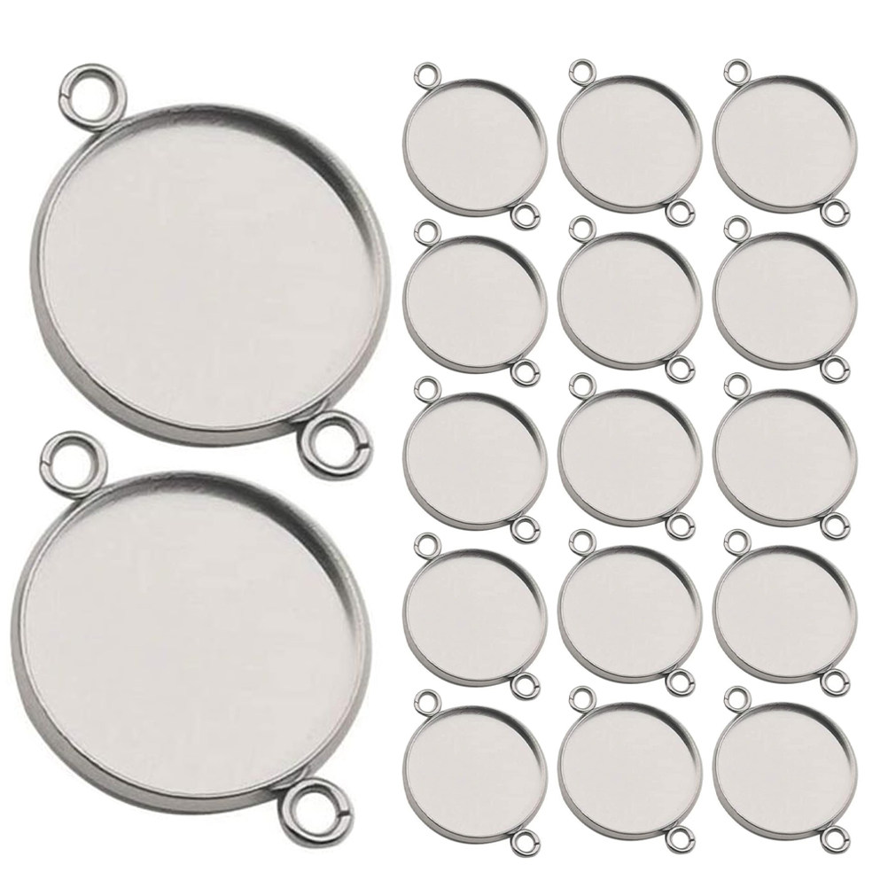 Bezels Set Pendant - 20개입 스테인리스 스틸 주얼리 부자재, 둥근